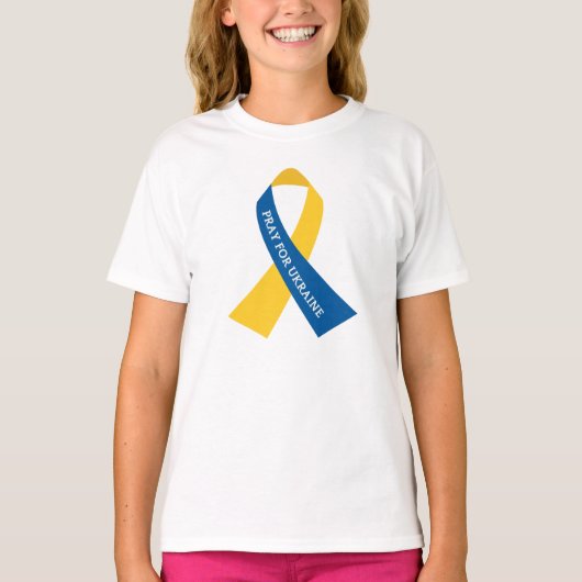Bete für Ukraine Blue Yellow Ribbon Kids T-Shirt (Vorderseite)