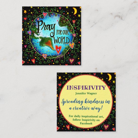 "Bete für unsere Welt" Kindness Cards Quadratische Visitenkarte (Vorne/Hinten)