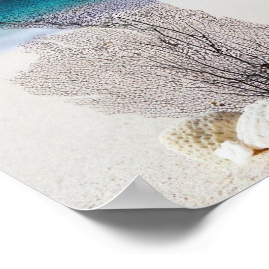 "Bete mehr Besorgnis weniger" Muscheln am Sandy Be Poster (Ecke)