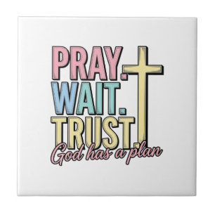 Bete Warte Vertraue Kreuz Christlich Vintage Fliese