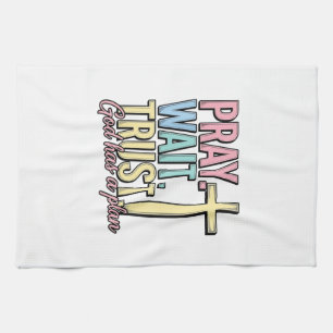 Bete Warte Vertraue Kreuz Christlich Vintage Geschirrtuch