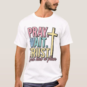 Bete Warte Vertraue Kreuz Christlich Vintage T-Shirt
