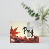 Beten Sie Christliches Kreuz, Herbst Rote Blätter Postkarte (Stehend Vorderseite)