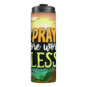 Beten Sie mehr, weniger Sorgen Thermosbecher (Vorderseite)