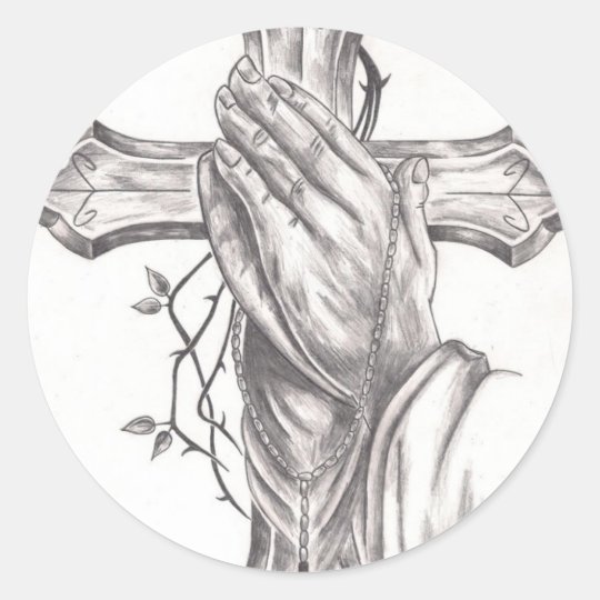 Betende Hande U Kreuz Runder Aufkleber Zazzle De