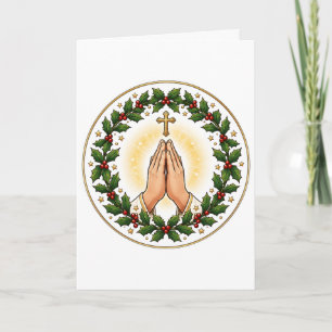 Betende Hände Weihnachts-Holly-Kranz Keramik Karte