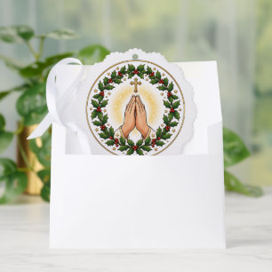 Betende Hände Weihnachts-Holly-Kranz Keramik Ornament Karte
