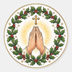 Betende Hände Weihnachts-Holly-Kranz Keramik Runder Aufkleber