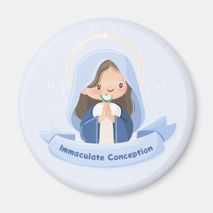 Betende Kawaii Jungfrau Maria mit Blüten - Hellbla Magnet