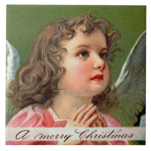 Betender Engel mit Weihnachtsbanner Fliese
