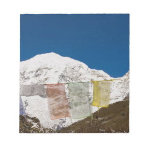 Beterflaggen und Mount Jhomolhari, Bhutan. Notizblock