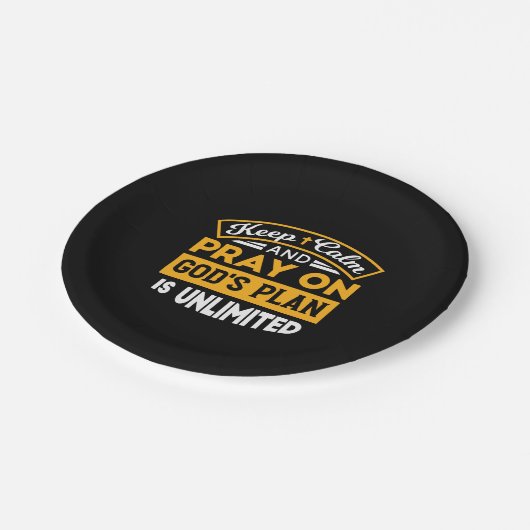 Betet und vertraue Gottes unbegrenzten Plan auf de Pappteller (Schrägansicht)
