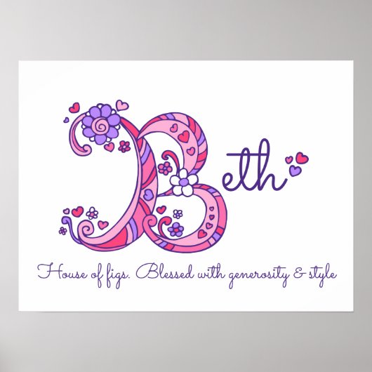 Beth B Initial Doodle Art Name bedeutet Poster (Vorne)