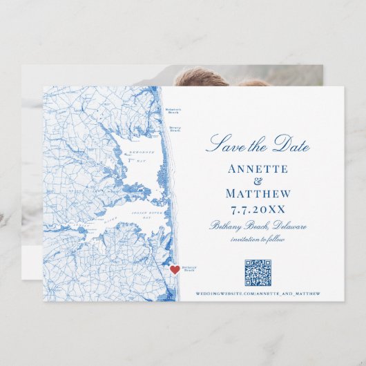 Bethany Beach DE Karte Foto QR Code Wedding (Vorne/Hinten)