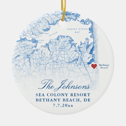 Bethany Beach DE Map Navy Hochzeitsfest Foto Weihn Keramik Ornament (Vorne)