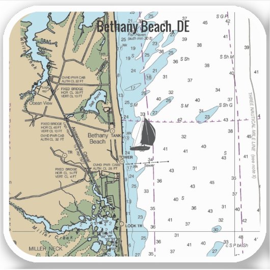 Bethany Beach Delaware Chart Aufkleber (Vorderseite)
