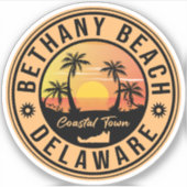 Bethany Beach Delaware Palmen Tree Retro Sunset 80 Aufkleber (Vorderseite)