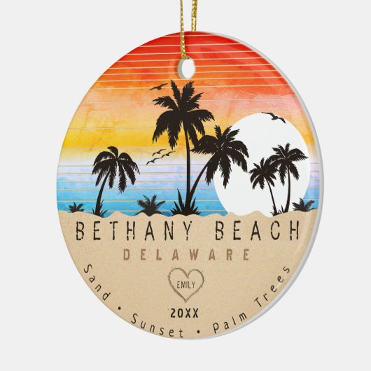 Bethany Beach Delaware Sunset Beach Palm Tree 80er Keramik Ornament (Links)