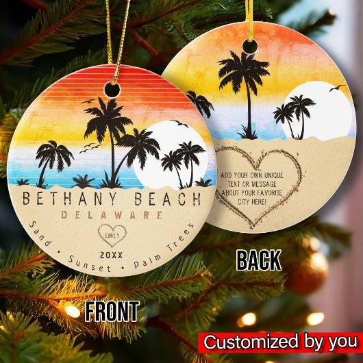 Bethany Beach Delaware Sunset Beach Palm Tree 80er Keramik Ornament