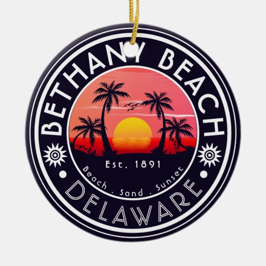 Bethany Beach Delaware Sunset Beach Palm Tree 80er Keramik Ornament (Vorne)
