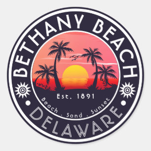 Bethany Beach Delaware Sunset Beach Palm Tree 80er Runder Aufkleber