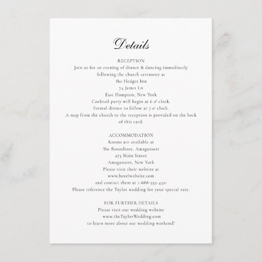 Bethany Wedding Details Umschließungskarte mit Kar Begleitkarte (Vorderseite)