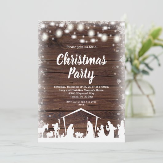 Bethlehem Rustikale Weihnachtsfeier Einladung (Stehend Vorderseite)