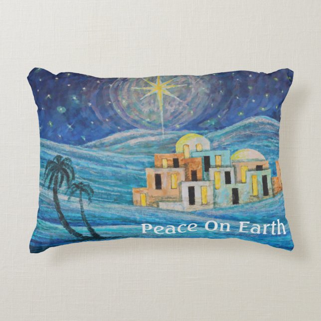Bethlehem Star Weltfrieden Blue Pillow Dekokissen (Vorderseite)