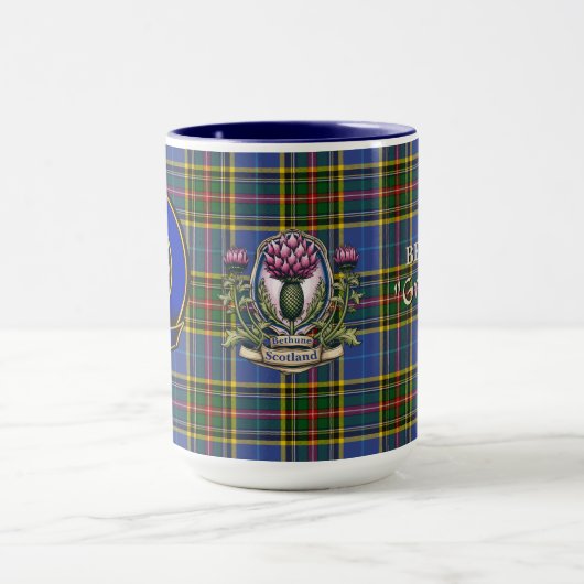 Bethune Clan Abzeichen & Tartan Tasse (Zentrum)