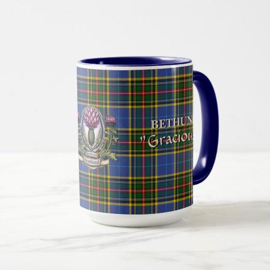 Bethune Clan Abzeichen & Tartan Tasse (VorderseiteRechts)