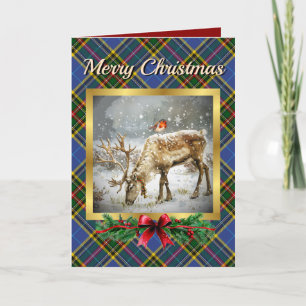Bethune Stag & Robin Tartan Personalisiert Feiertagskarte