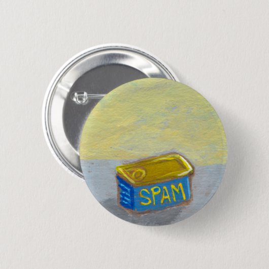 Betitelt: Spam und Eier - Spaßfrühstücks-Kunsthuhn Button (Vorne & Hinten)
