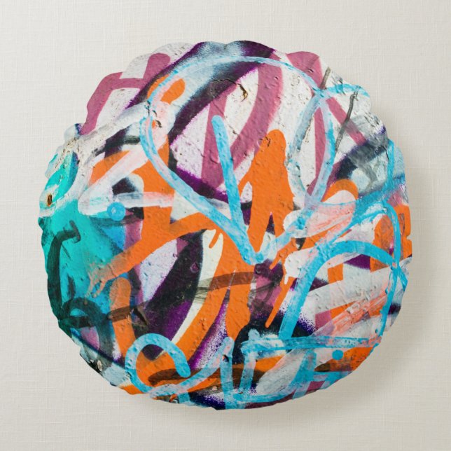 Beton, verwittert, abgenutzte Wand beschädigte Far Rundes Kissen (Vorderseite)