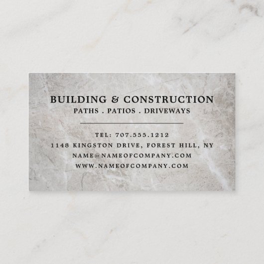 Betonfläche, Gebäude-Firma, Bauunternehmen Visitenkarte (Rückseite)