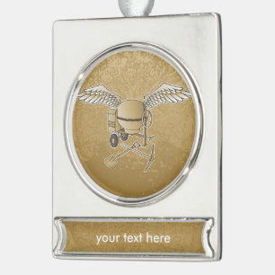 Betonmischer beige Banner-Ornament silber