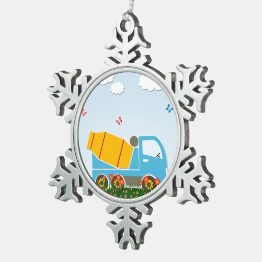 Betonmischer-LKW Schneeflocken Zinn-Ornament (Rechts)
