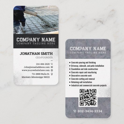 Betonverlegung, Baugewerbe, Betonbetrieb C Visitenkarte (Vorne/Hinten)
