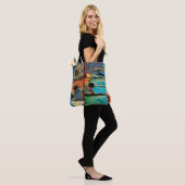 Betonwand mit abstrakter Malerei Tasche (Am Model)