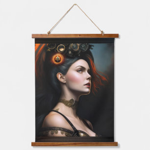 Betrachter des Sturms Steampunk Beauty von Xzendor Wandteppich Mit Holzrahmen