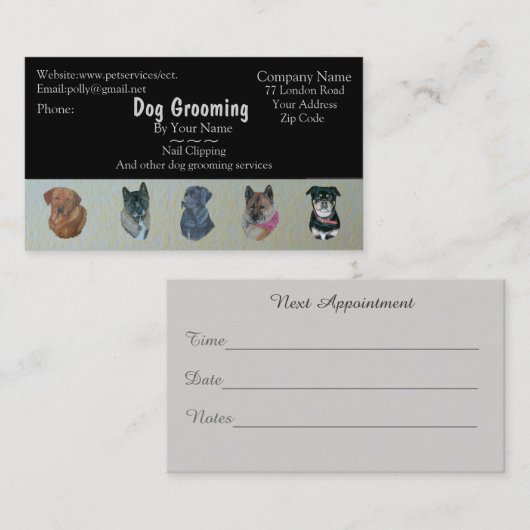 Betreuung von Hunden und Haustieren Terminkarte (Vorne/Hinten)