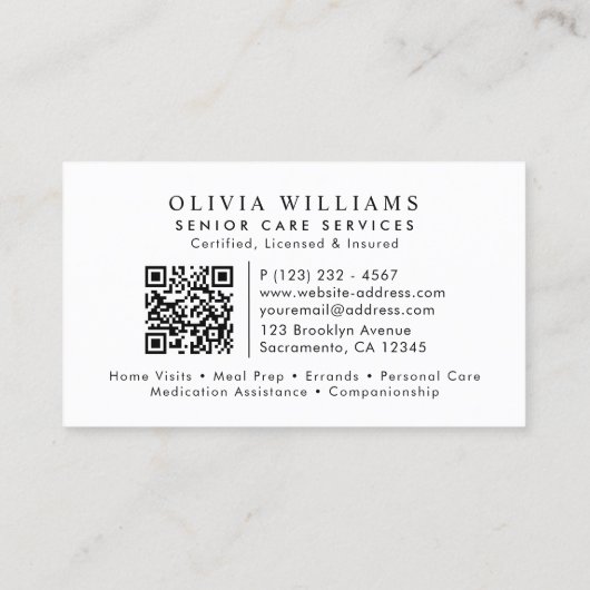 Betreuung von Senioren Visitenkarte (Rückseite)