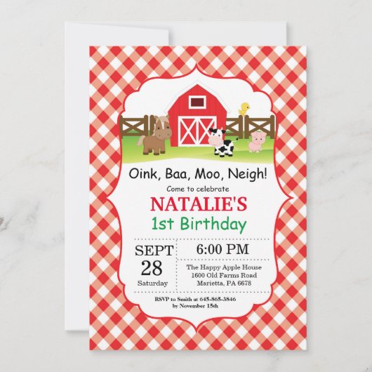 Betrieb Birthday Einladung Barnyard Party (Vorderseite)