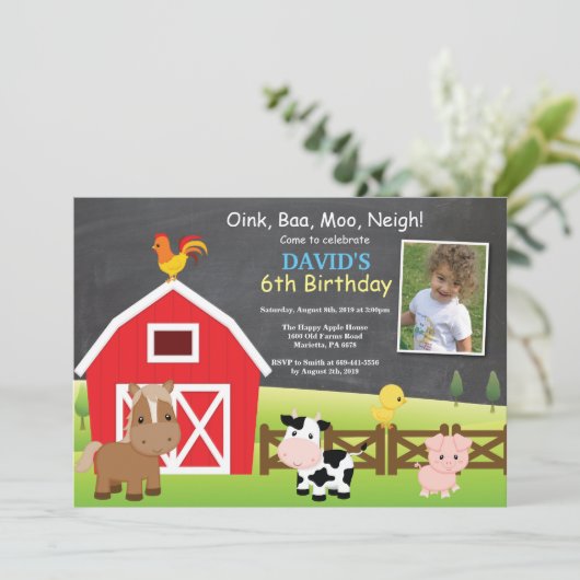 Betrieb Birthday Einladung Land Barnyard Party (Stehend Vorderseite)