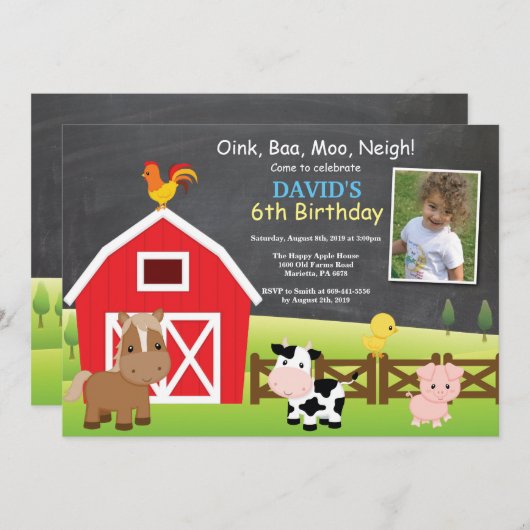 Betrieb Birthday Einladung Land Barnyard Party (Vorne/Hinten)