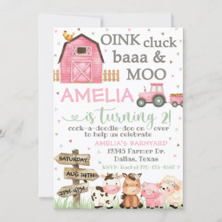 Betrieb zum Geburtstag Einladung, Oink Cluck Baa M Einladung
