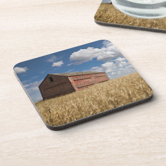 Betriebe | Alte rote Scheune im Weizenfeld Getränkeuntersetzer (Linke Seite)