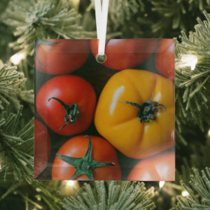 Betriebe Rote und gelbe Tomaten/Paradeiser Ornament Aus Glas