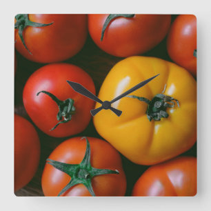 Betriebe Rote und gelbe Tomaten/Paradeiser Quadratische Wanduhr