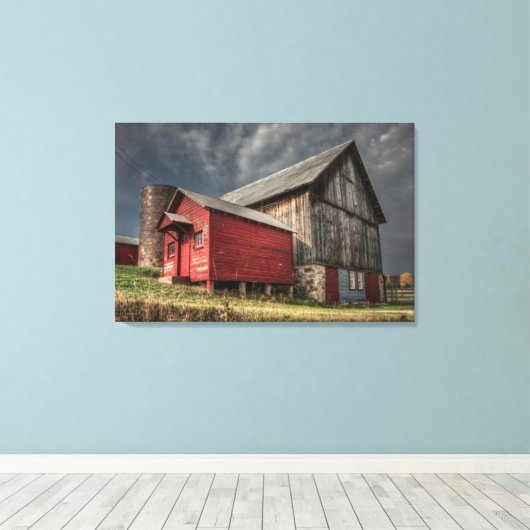 Betriebe | Roter Holzstall in Michigan Leinwanddruck (Insitu (Holzboden))