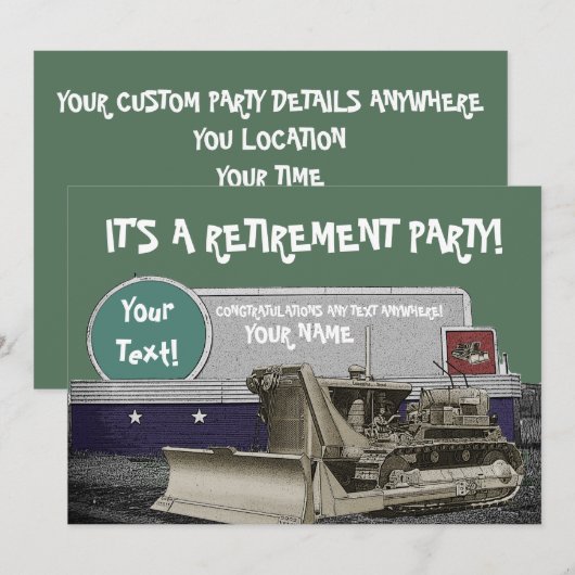 BETRIEBSMOTOR-BULLDOZER-RENTENEINLADUNG EINLADUNG (Vorne/Hinten)